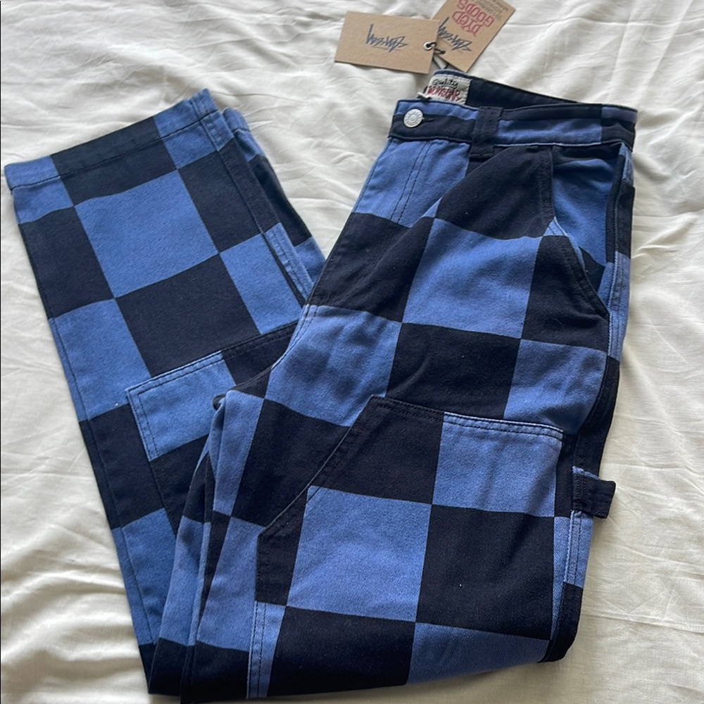 STUSSY ‘Big Ol’ Check Work Pant’ Blue & Black Checkered Pants SIZE 31